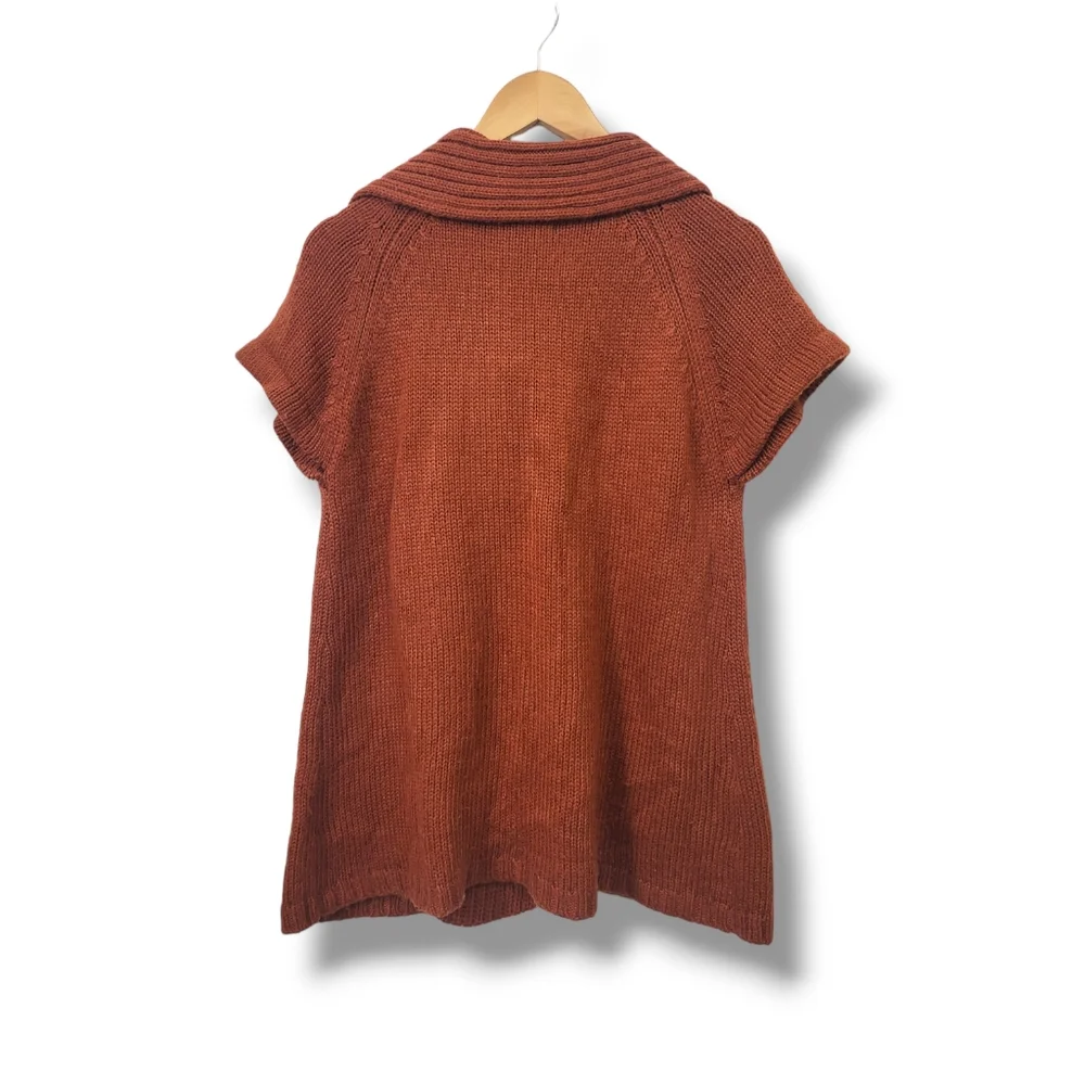 🌿United States Sweaters Women's Med Pumpkin Orange Short Sleeve Knit Cardigan - Picture 9 of 15